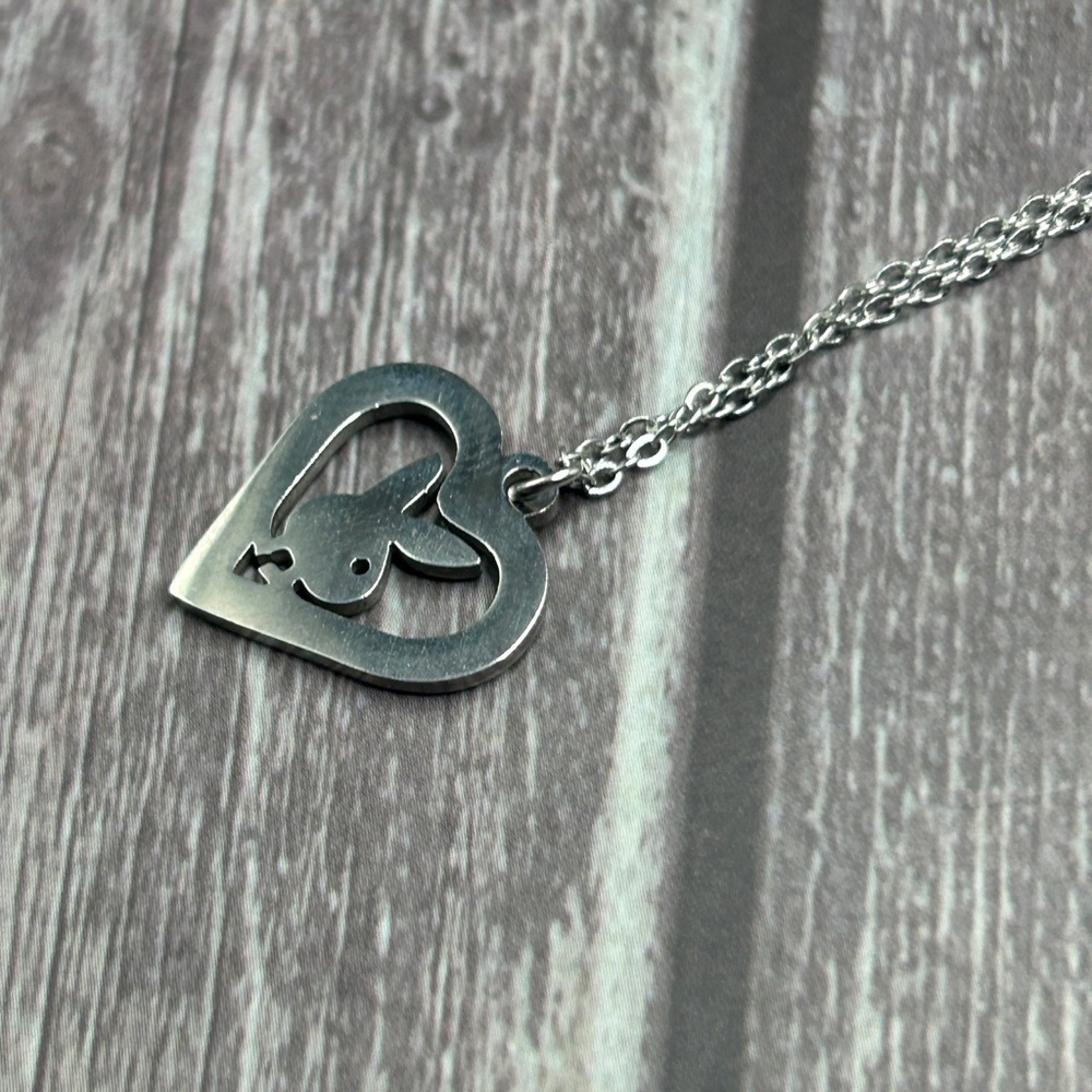 NEW PLAYBOY Cutout Heart Playboy Bunny Pendant Necklace Silver Y2K - Picture 7 of 13
